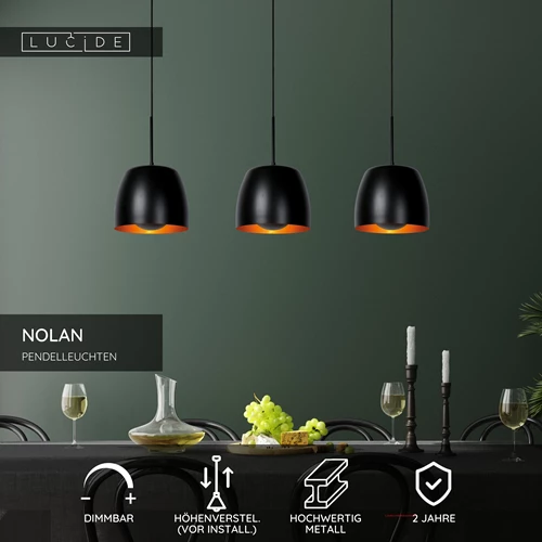 Lucide NOLAN - Pendelleuchten - 3xE27 - Schwarz - USP